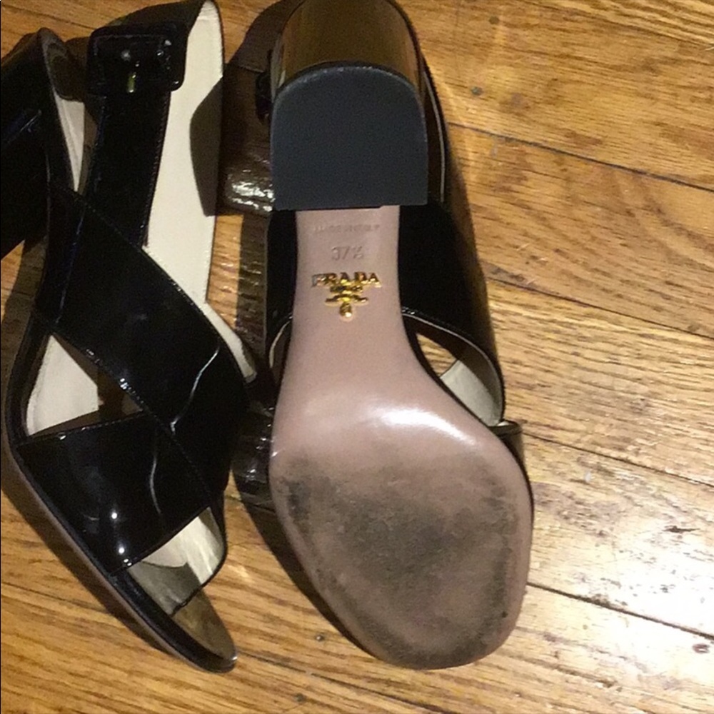 Prada Black Patent Leather Block Heel Sandals - Picture 3 of 3